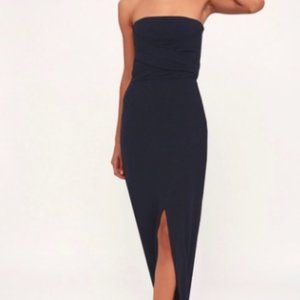 formal strapless black maxi dress